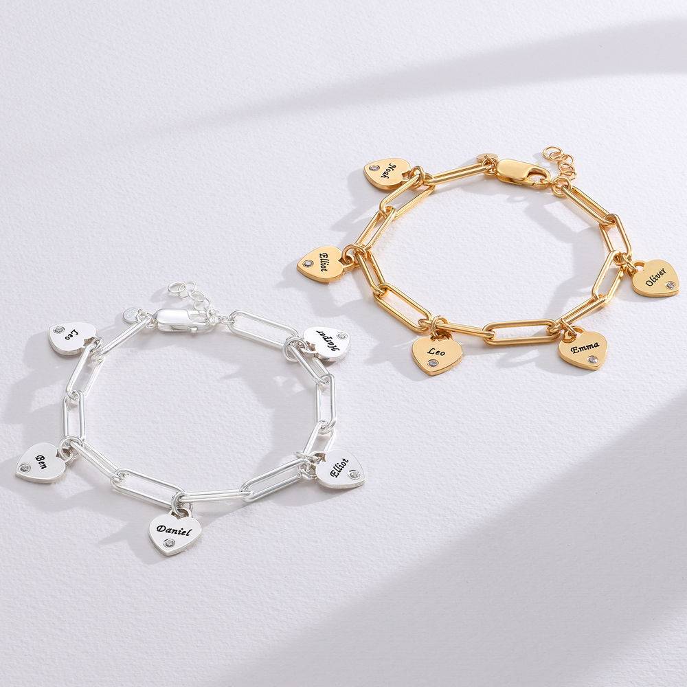 Rory Armband mit gravierten Herz-Charms und Diamanten - Silber-2 Rory Armband mit gravierten Herz-Charms und Diamanten - Silber-2 Produktfoto