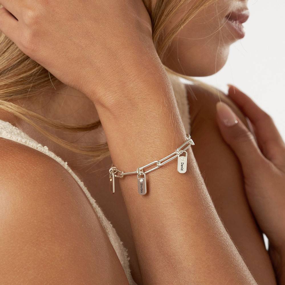 Rory Gliederarmband mit gravierten Diamant-Charms - Silber-1 Rory Gliederarmband mit gravierten Diamant-Charms - Silber-1 Produktfoto