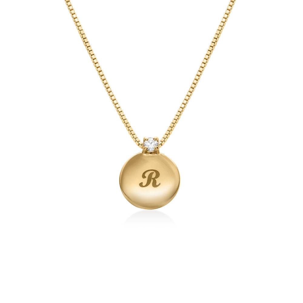 Kreisanhänger-Kette mit Initial und Diamant - vergoldetes Sterlingsilber-2 Kreisanhänger-Kette mit Initial und Diamant - vergoldetes Sterlingsilber-2 Produktfoto