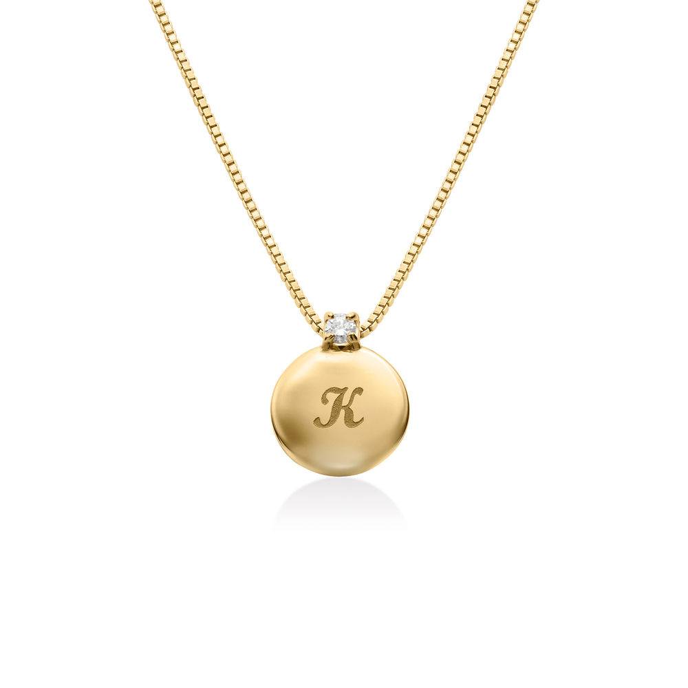 Kreisanhänger-Kette mit Initial und Diamant - Gold-Vermeil-1 Kreisanhänger-Kette mit Initial und Diamant - Gold-Vermeil-1 Produktfoto