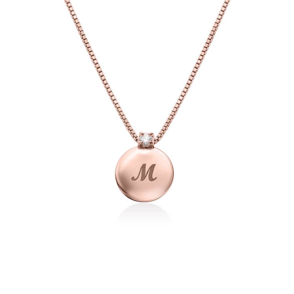 Kreisanhänger-Kette mit Initial und Diamant - rosévergoldetes Sterlingsilber-3 Kreisanhänger-Kette mit Initial und Diamant - rosévergoldetes Sterlingsilber-3 Produktfoto