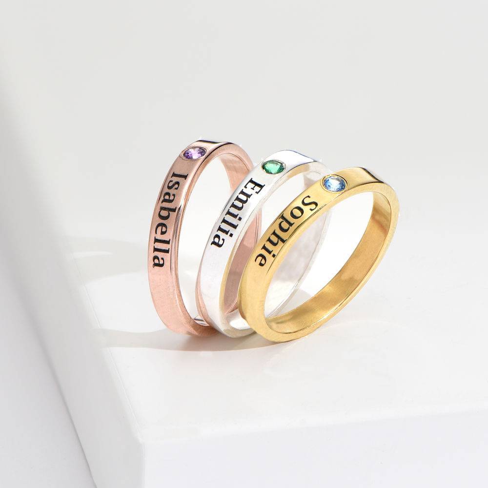 Ringstapel Namensring mit Geburtsstein - vergoldetes Sterlingsilber-2 Produktfoto
