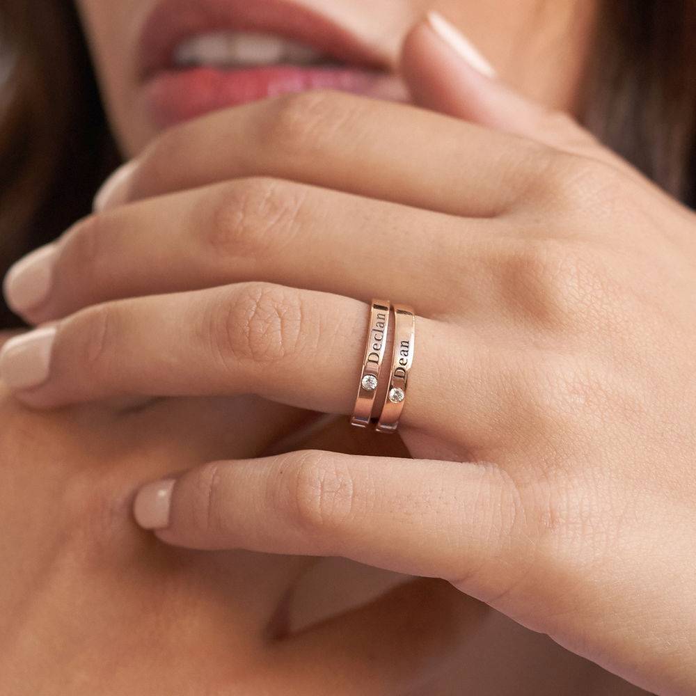 Ringstapel Namensring mit Geburtsstein - rosévergoldetes Sterlingsilber-1 Produktfoto