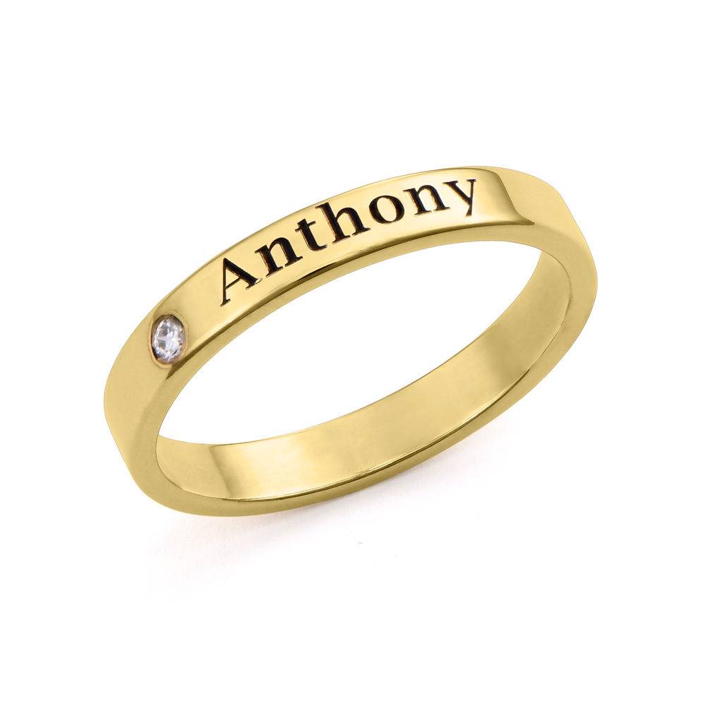 Ringstapel Namensring mit Diamant - vergoldetes Sterlingsilber-3 Produktfoto