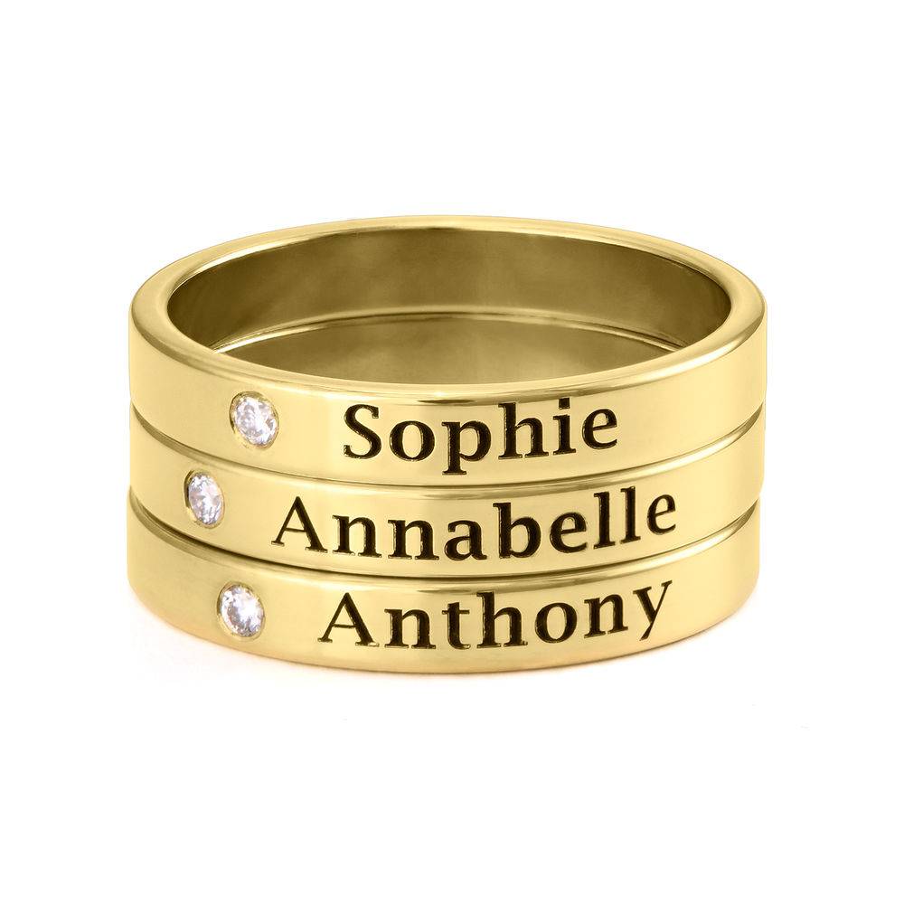Ringstapel Namensring mit Diamant - vergoldetes Sterlingsilber-5 Produktfoto