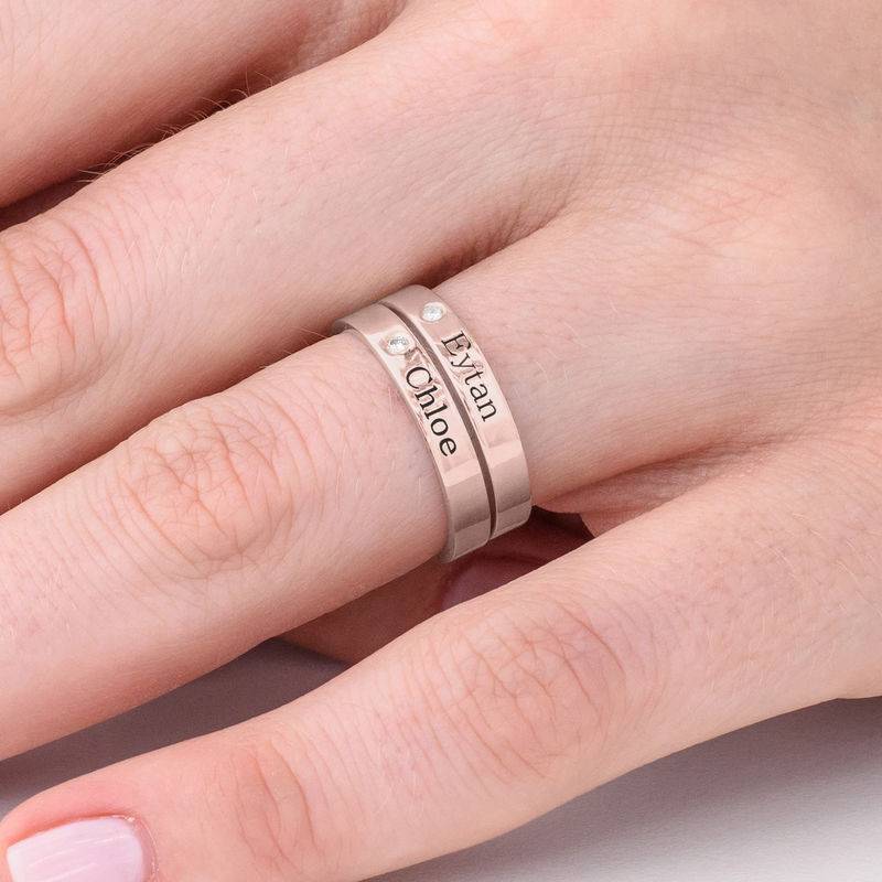 Ringstapel Namensring mit Diamant - rosévergoldetes Sterlingsilber-5 Produktfoto