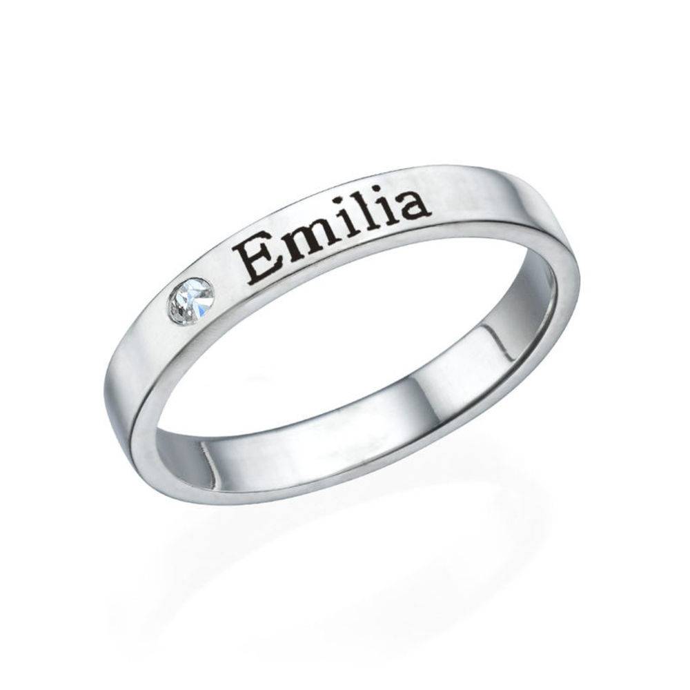 Ringstapel Namensring mit Diamant - 925er Sterlingsilber-3 Produktfoto