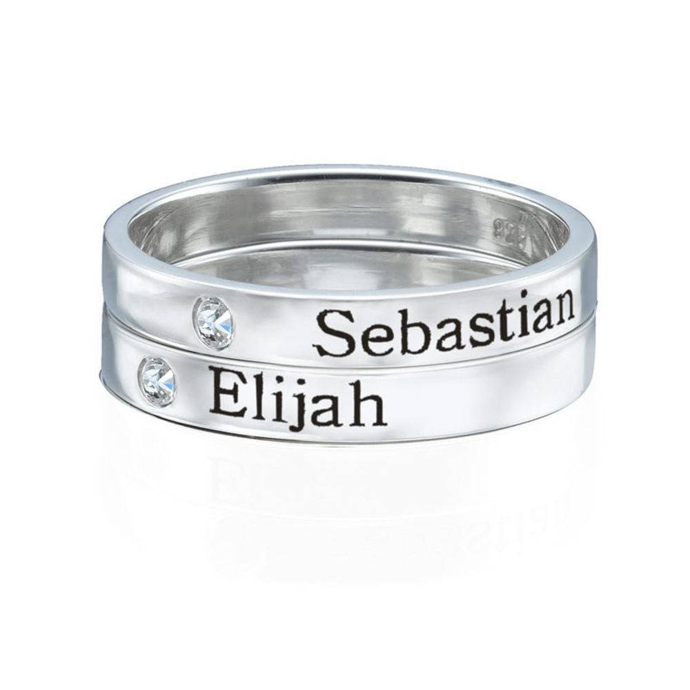 Ringstapel Namensring mit Diamant - 925er Sterlingsilber-2 Produktfoto