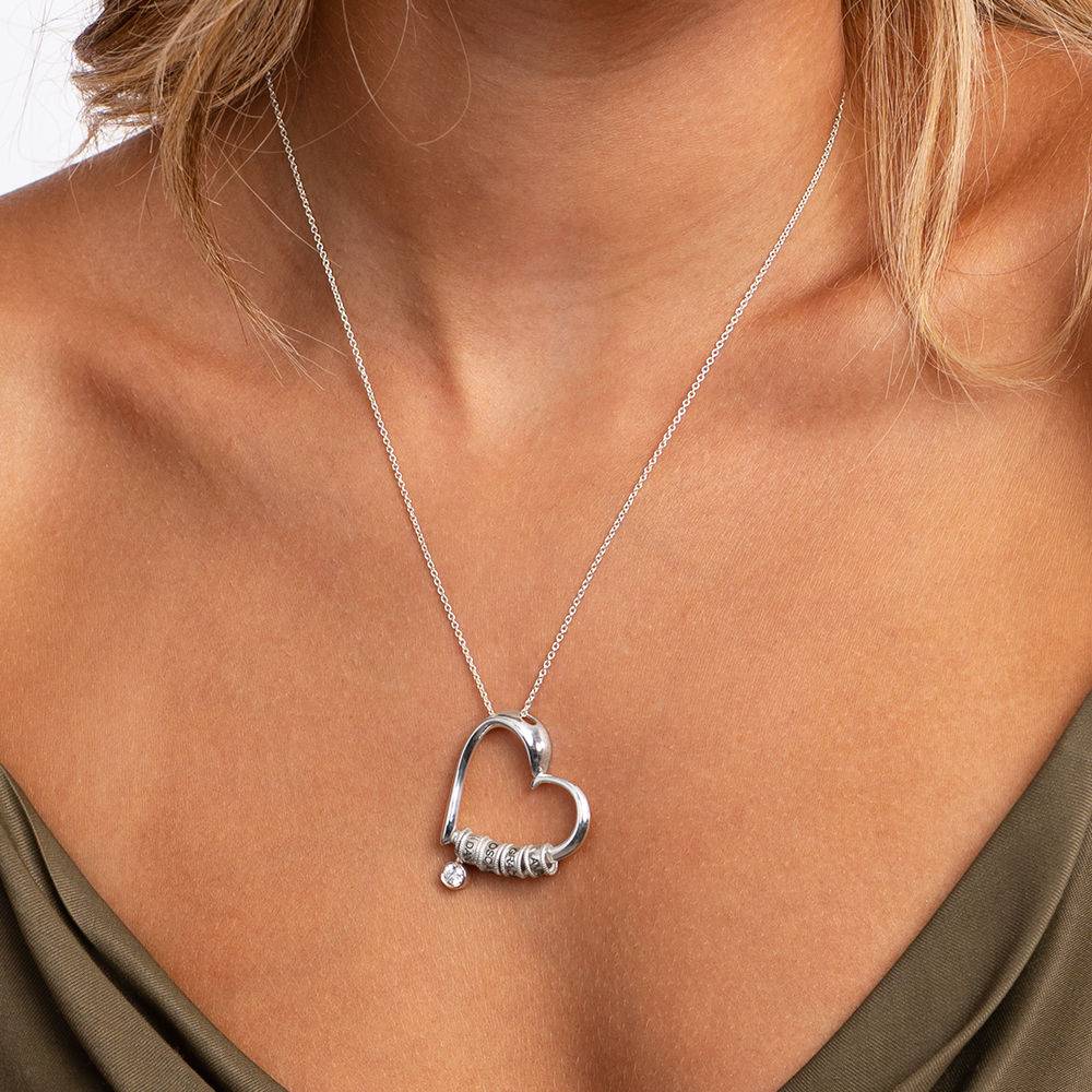 Charmante Herzkette mit gravierten Beads und 0,10 ct Diamant - 925er Sterlingsilber-5 Charmante Herzkette mit gravierten Beads und 0,10 ct Diamant - 925er Sterlingsilber-5 Produktfoto