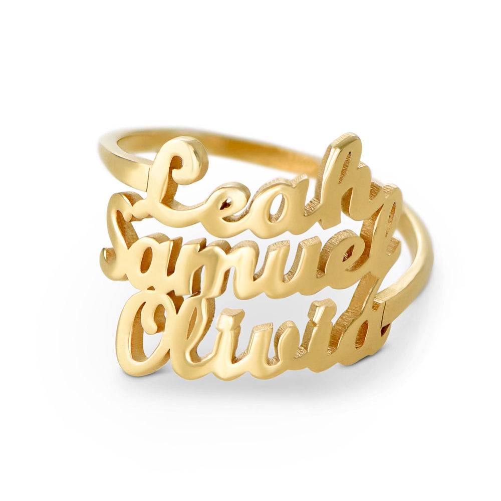 Script Ring mit drei Namen - vergoldetes Sterlingsilber-2 Script Ring mit drei Namen - vergoldetes Sterlingsilber-2 Produktfoto
