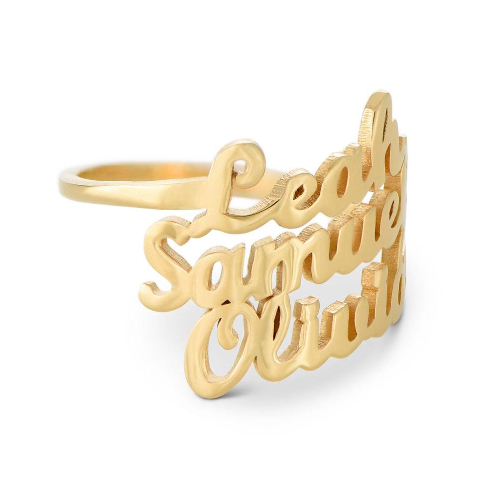 Script Ring mit drei Namen - vergoldetes Sterlingsilber-3 Script Ring mit drei Namen - vergoldetes Sterlingsilber-3 Produktfoto