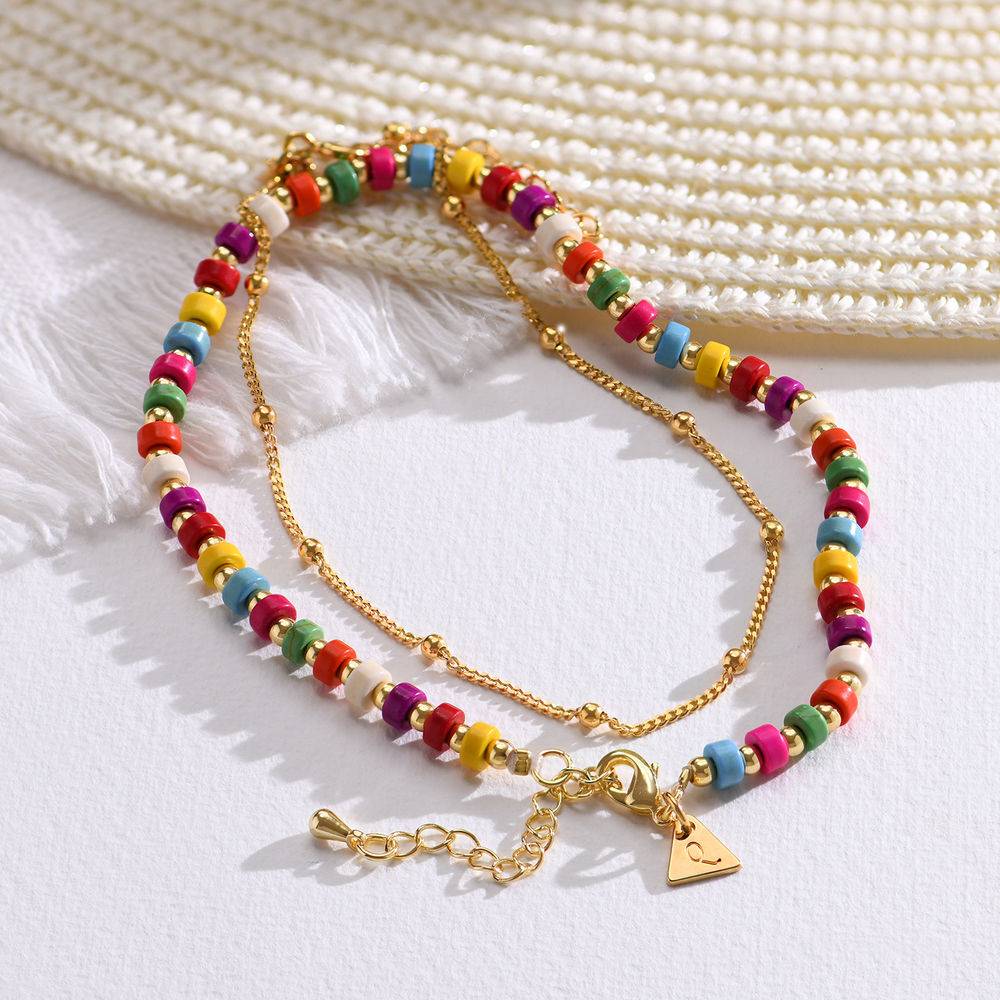 Tropisches Lagenlookset - Perlenarmband / Fußkettchen mit Initialen - vergoldetes Sterlingsilber-2 Produktfoto