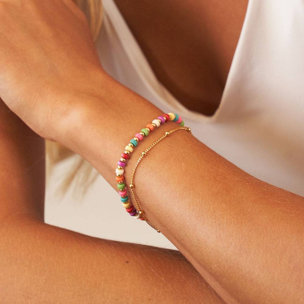 Tropisches Lagenlookset Perlenarmband / Fußkettchen mit Initialen - Vergoldet-2 Produktfoto