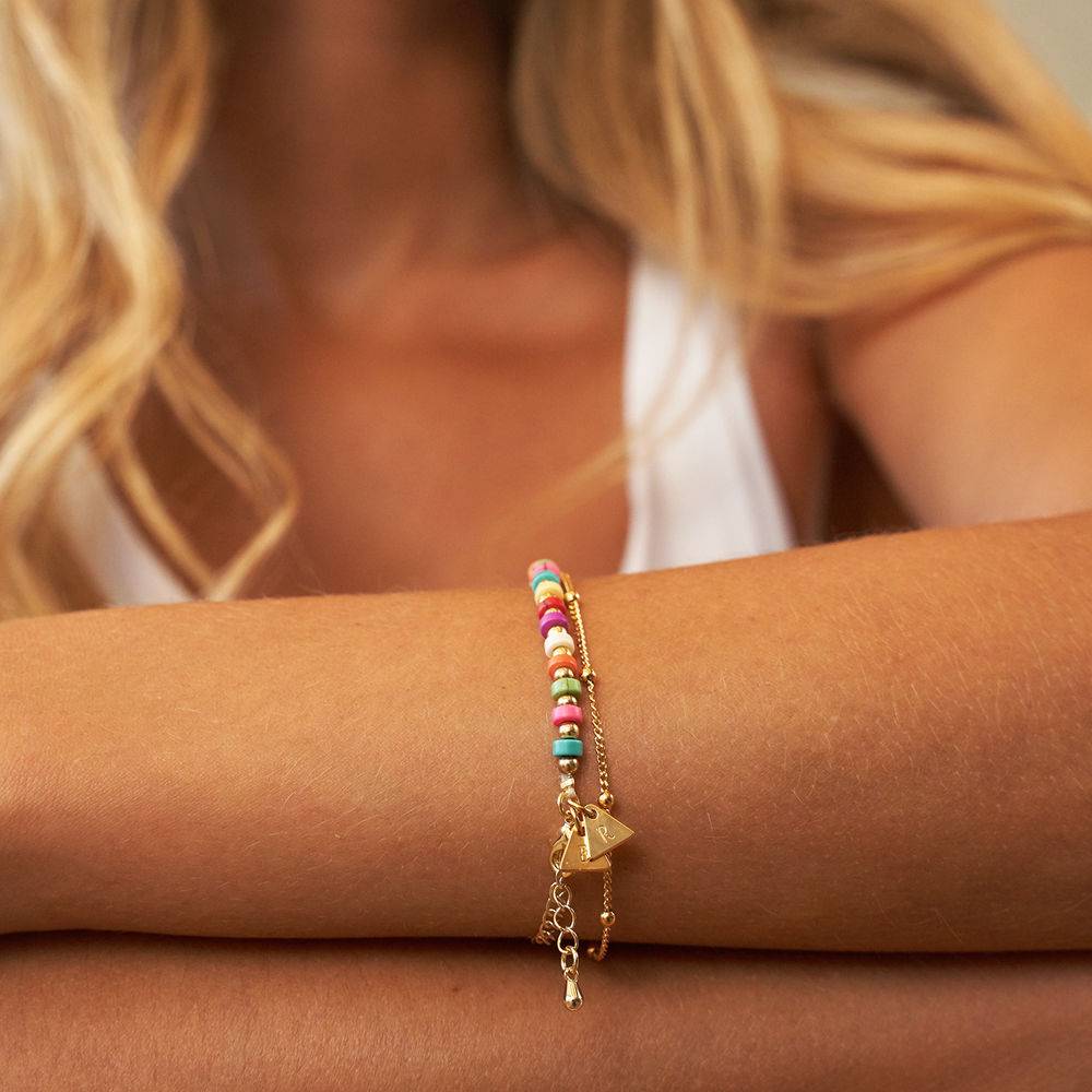 Tropisches Lagenlookset - Perlenarmband / Fußkettchen mit Initialen - vergoldetes Sterlingsilber-4 Produktfoto