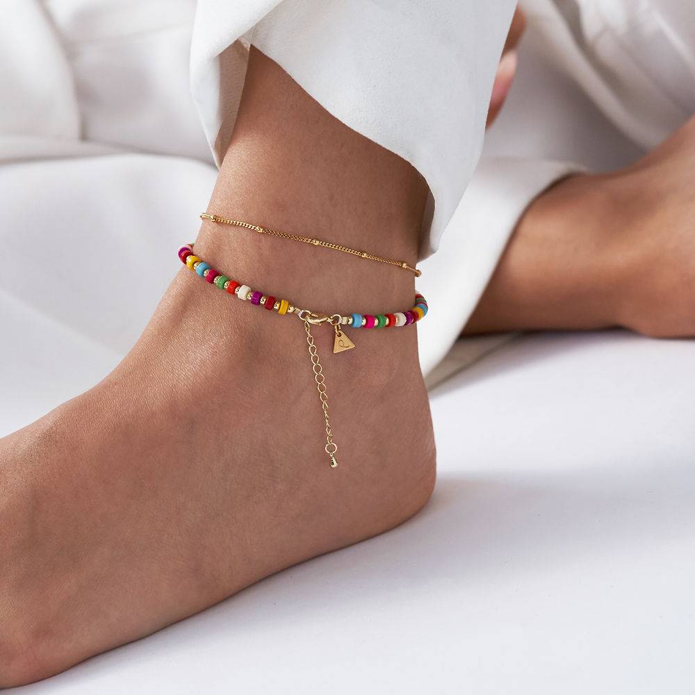 Tropisches Lagenlookset Perlenarmband / Fußkettchen mit Initialen - Vergoldet-3 Produktfoto