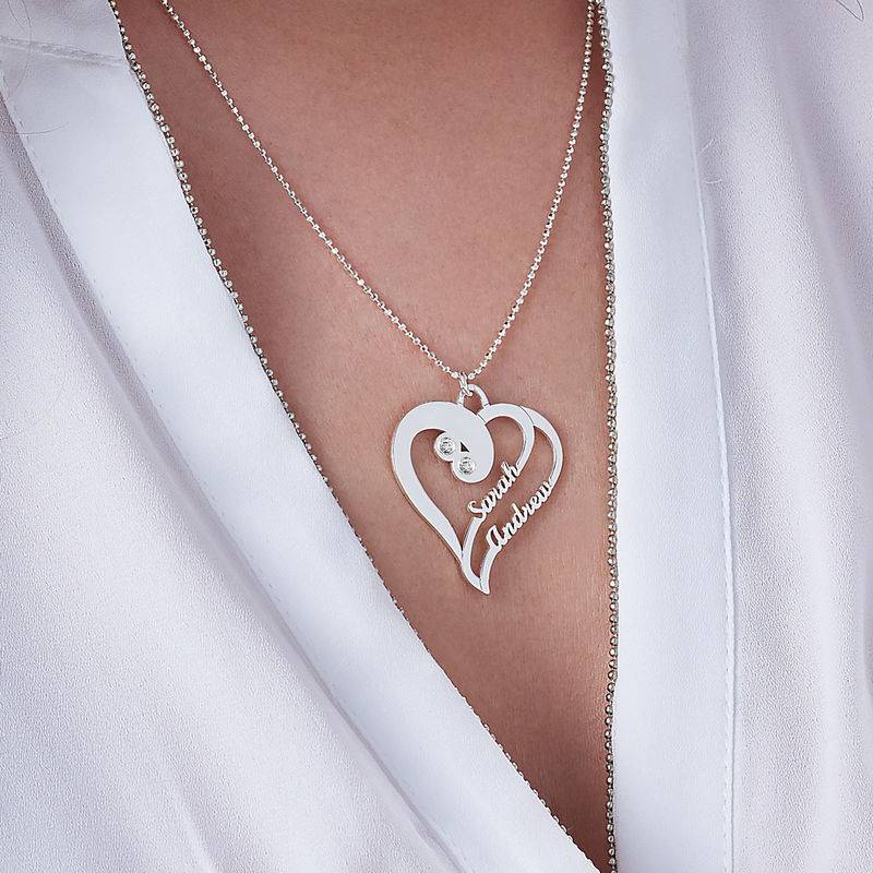 Zwei Herzen für immer Eins - Halskette mit Diamanten - Silber-3 Produktfoto