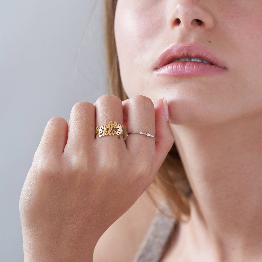 Script Ring mit zwei Namen und Diamant  - Gold-Vermeil-1 Produktfoto