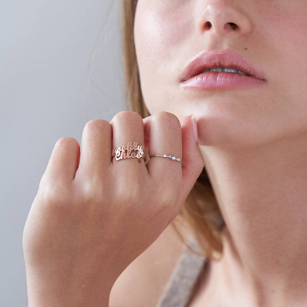 Script Ring mit zwei Namen und Diamant - rosévergoldetes Sterlingsilber-5 Produktfoto