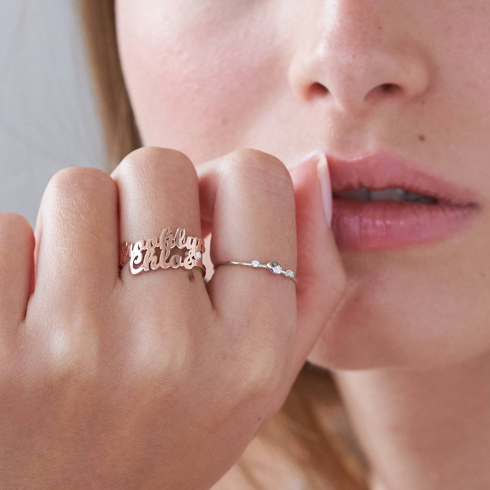 Script Ring mit zwei Namen und Diamant - rosévergoldetes Sterlingsilber-1 Produktfoto