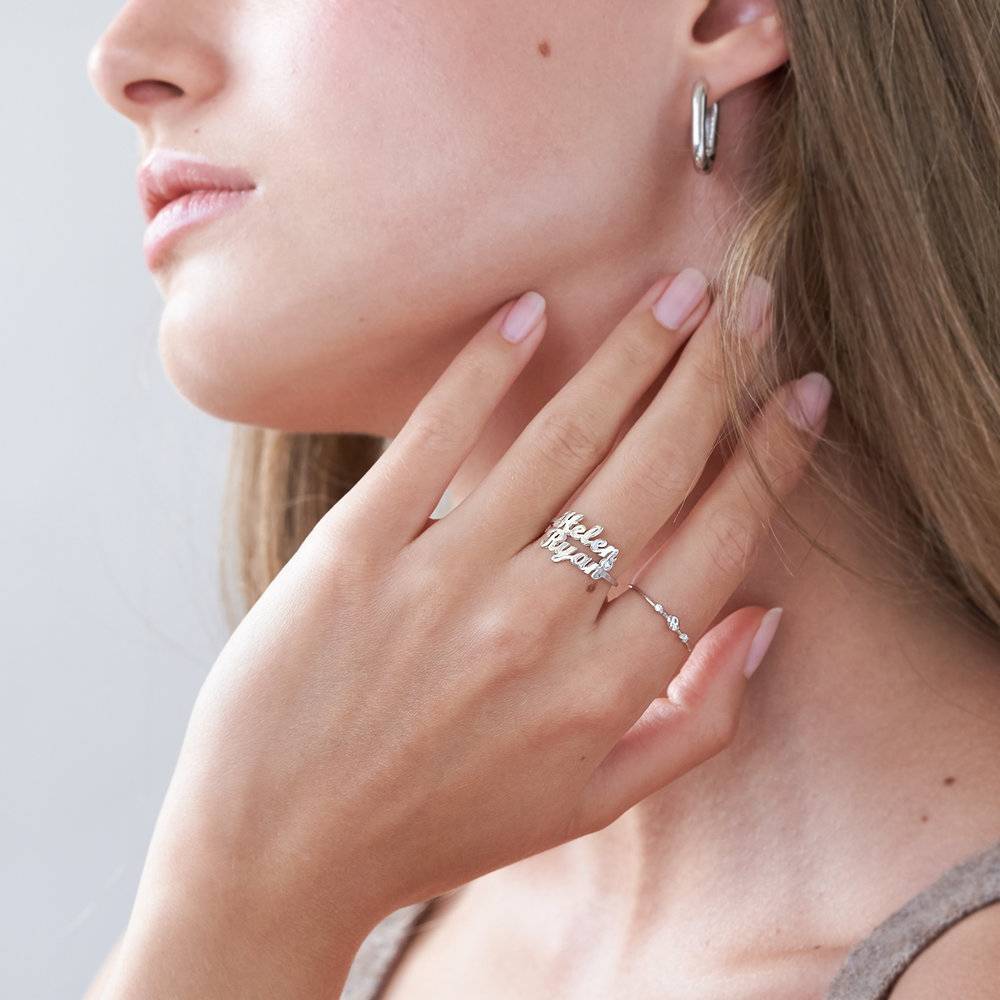 Script Ring mit zwei Namen und Diamant - Silber-1 Produktfoto