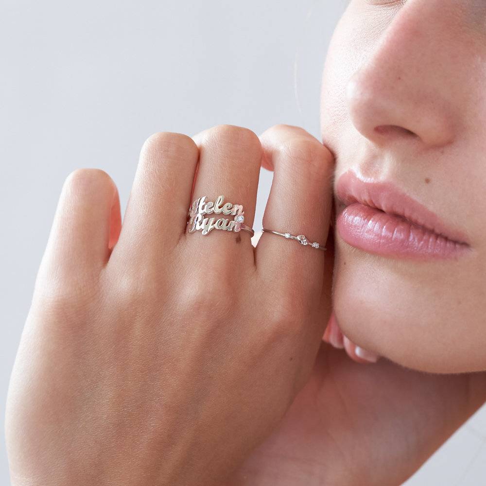 Script Ring mit zwei Namen und Diamant - Silber-2 Produktfoto