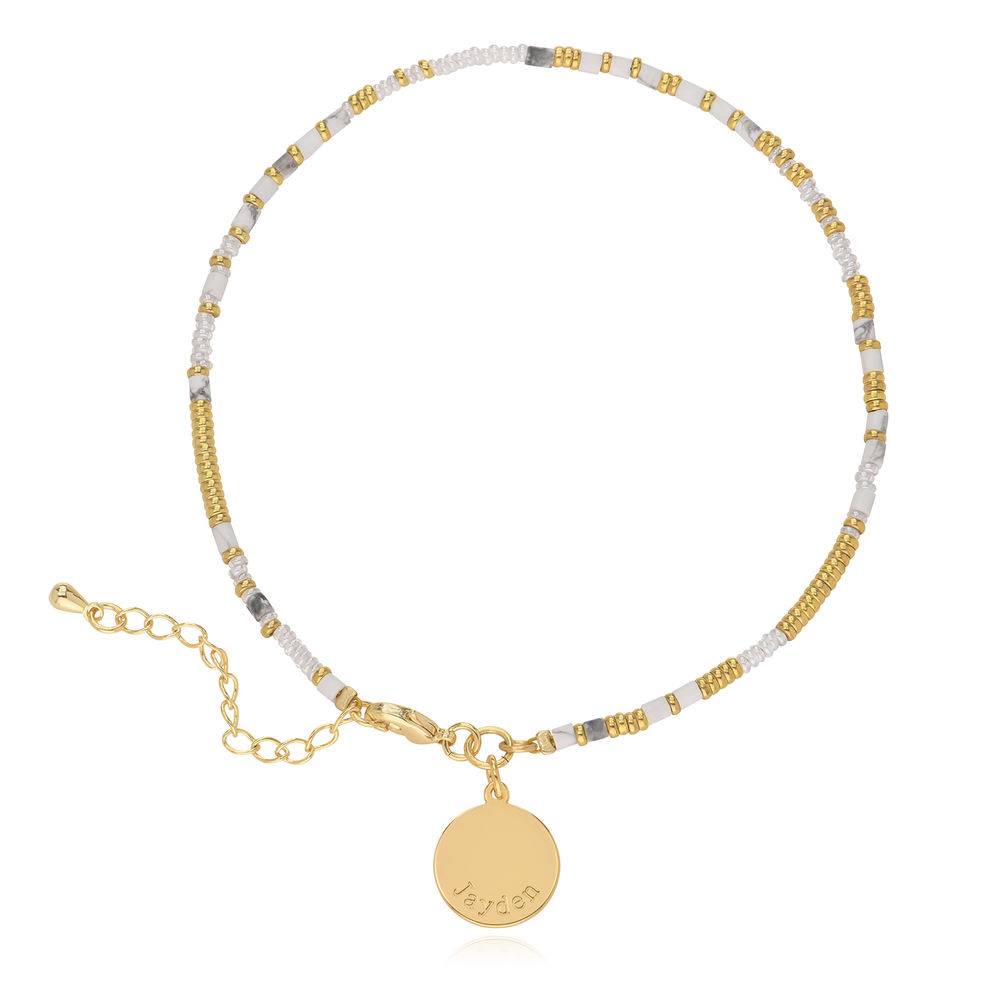 Vanille Perlenarmband / Fußkettchen mit graviertem Anhänger - vergoldetes Sterlingsilber-2 Vanille Perlenarmband / Fußkettchen mit graviertem Anhänger - vergoldetes Sterlingsilber-2 Produktfoto