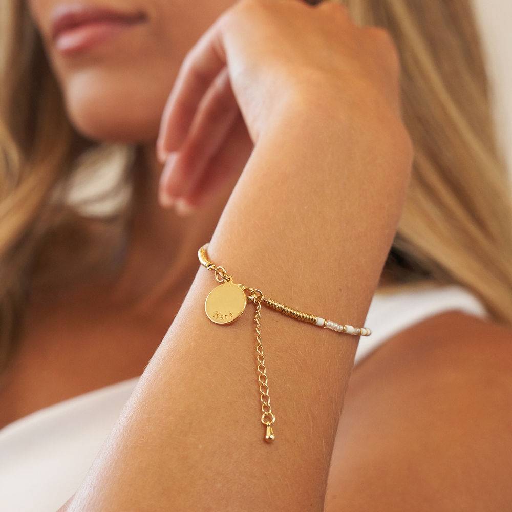 Vanille Perlenarmband / Fußkettchen mit graviertem Anhänger - vergoldetes Sterlingsilber-5 Vanille Perlenarmband / Fußkettchen mit graviertem Anhänger - vergoldetes Sterlingsilber-5 Produktfoto