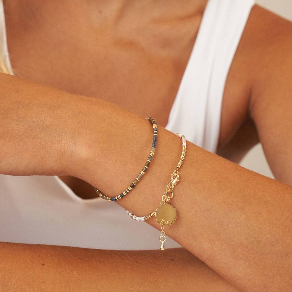 Vanille Perlenarmband / Fußkettchen mit graviertem Anhänger - vergoldetes Sterlingsilber-6 Vanille Perlenarmband / Fußkettchen mit graviertem Anhänger - vergoldetes Sterlingsilber-6 Produktfoto