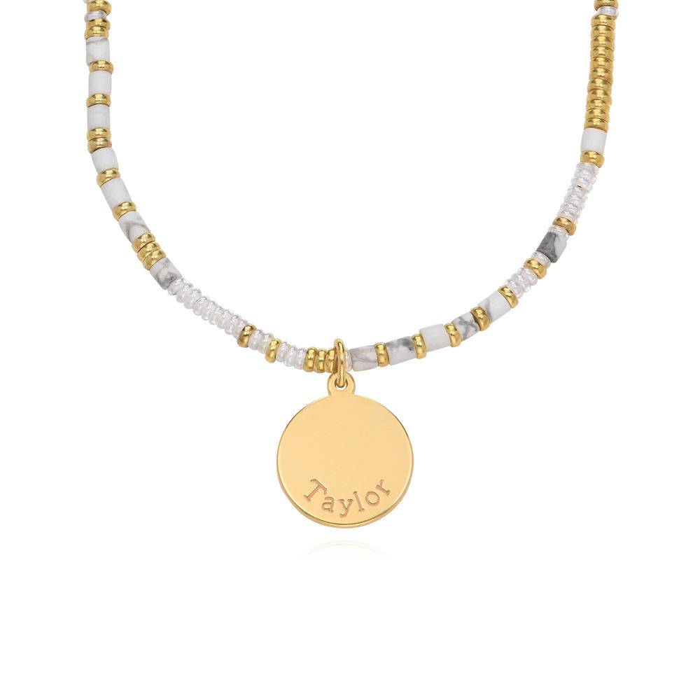 Vanille Perlenkette mit graviertem Anhänger - vergoldetes Sterlingsilber-1 Produktfoto