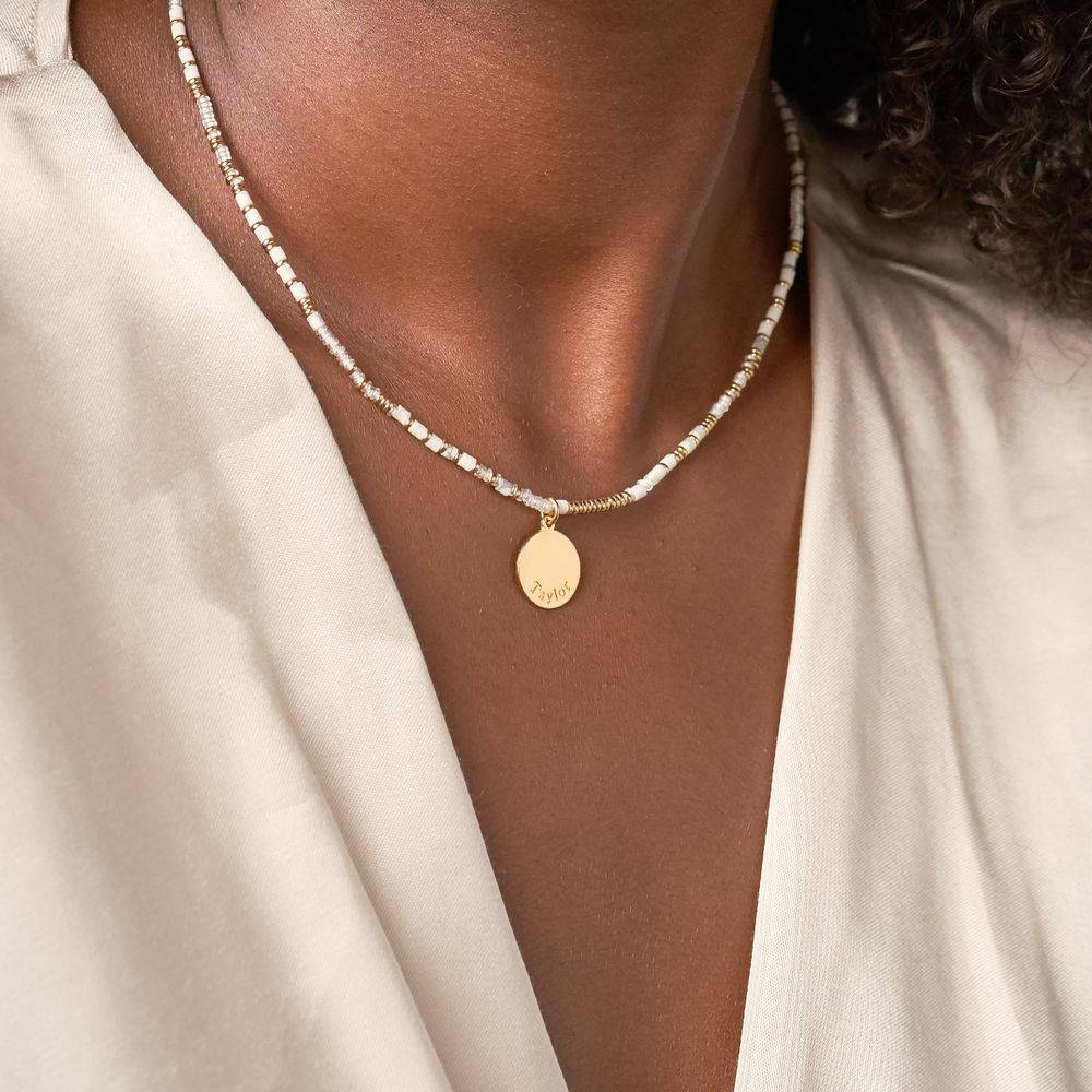 Vanille Perlenkette mit graviertem Anhänger - vergoldetes Sterlingsilber-2 Produktfoto