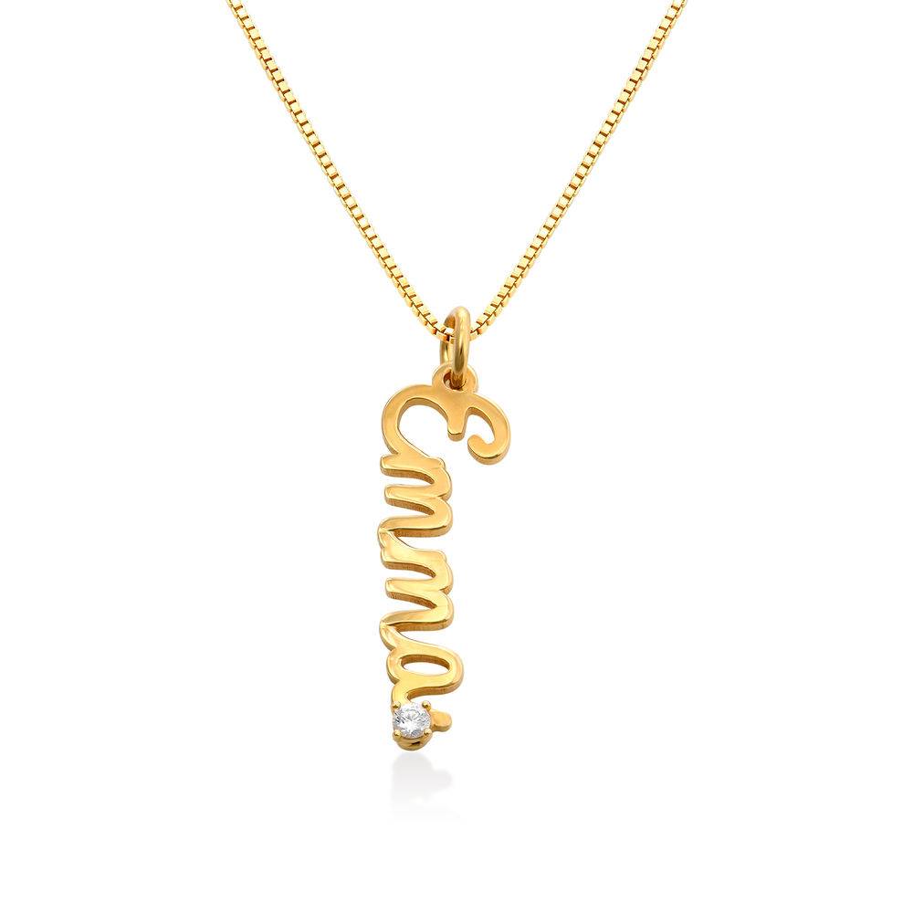 Kette mit vertikalen kursiven Namensanhängern und Diamanten - Gold-Vermeil-1 Kette mit vertikalen kursiven Namensanhängern und Diamanten - Gold-Vermeil-1 Produktfoto