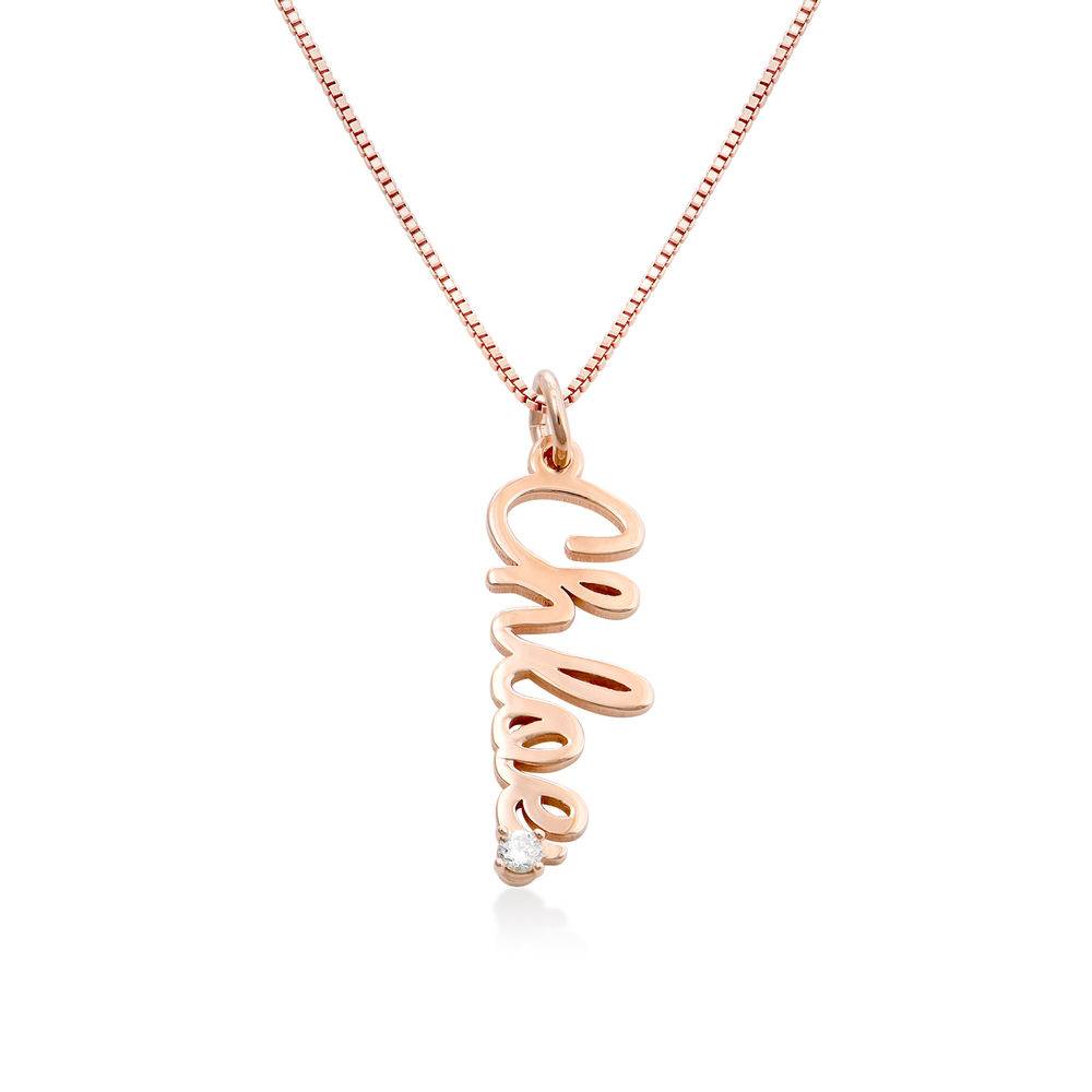 Kette mit vertikalen kursiven Namensanhängern und Diamanten - rosévergoldetes Sterlingsilber-1 Kette mit vertikalen kursiven Namensanhängern und Diamanten - rosévergoldetes Sterlingsilber-1 Produktfoto