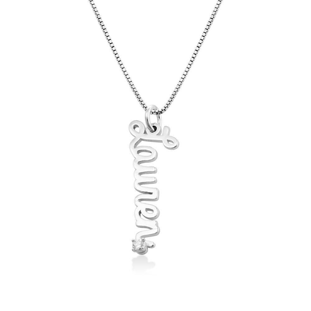 Kette mit vertikalen kursiven  Namensanhängern und Diamanten  - Silber-1 Produktfoto